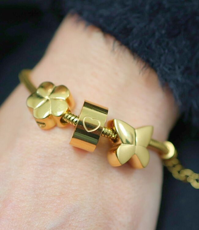 Schitterende Ronde Asbedel Met Gouden Hart voor Armband