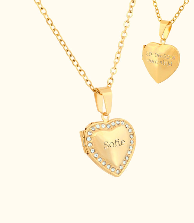 Strass Medaillon Hartje Met Ketting En Gravering