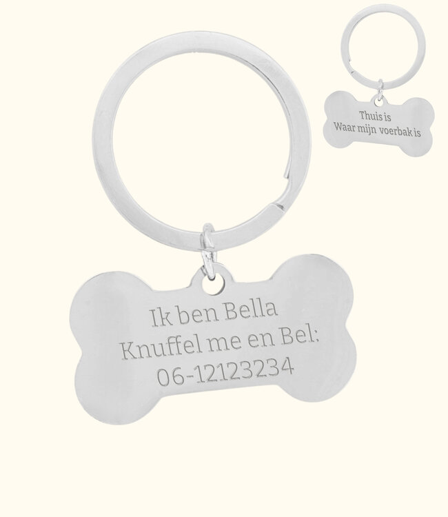 Gegraveerde Hondenpenning Met Naam En Telefoonnummer  Op Bot