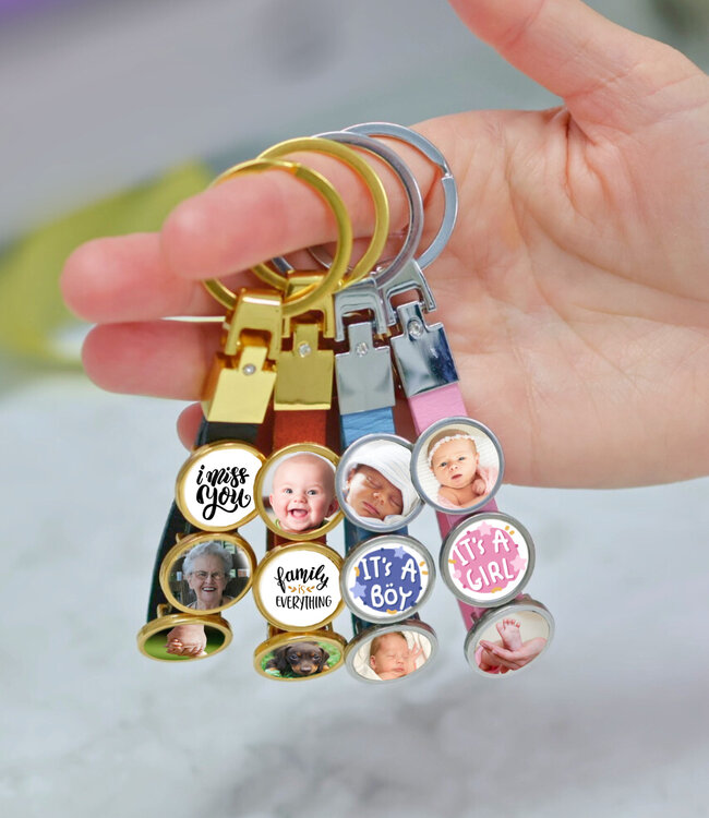 Unieke Leren Sleutelhanger Met 3 Foto's En Tekst