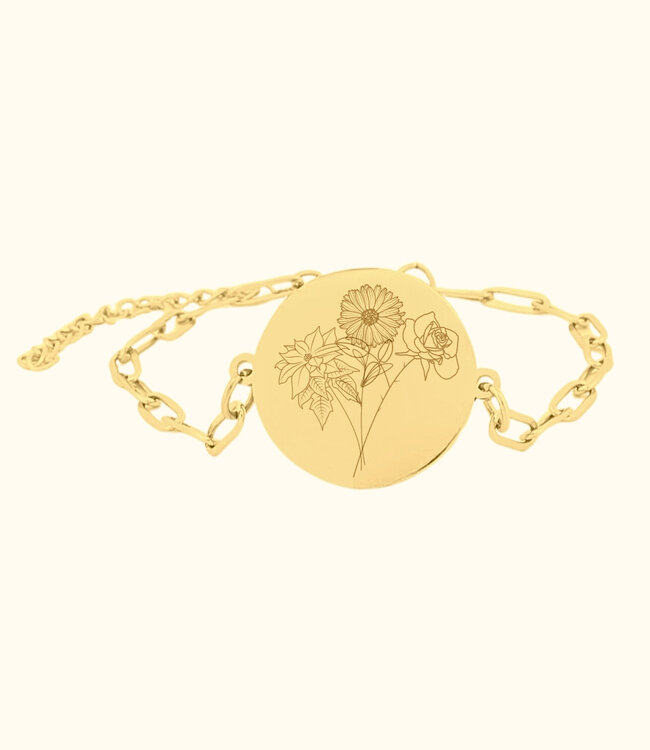 Subtiele Paperclip Armband Met Geboortebloem Gravering