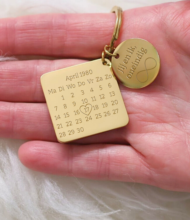 Gegraveerde sleutelhanger met uitgelichte Datum op kalender
