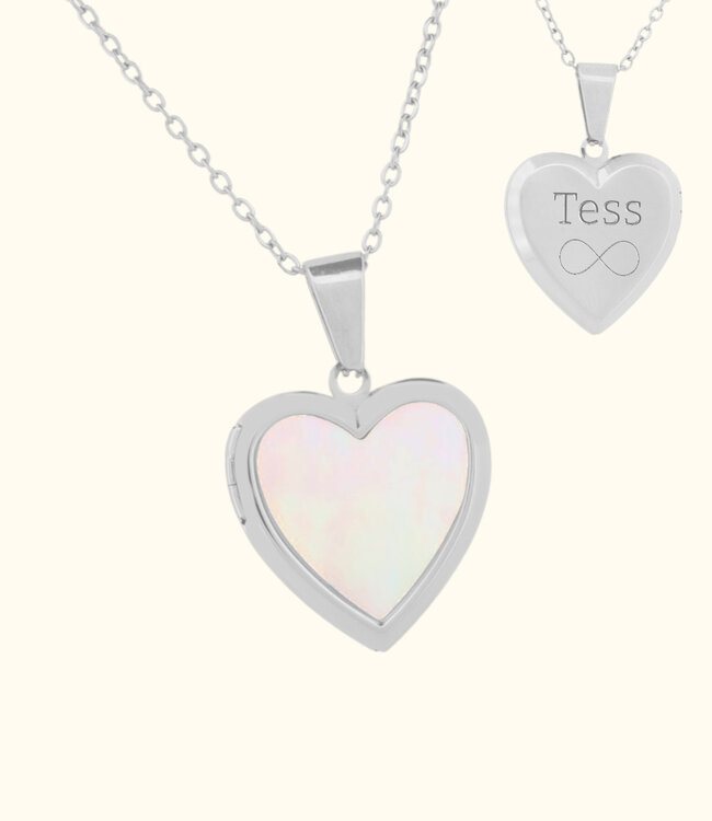 Sjieke Hartvormige Parelmoer Medaillon Met Gravering