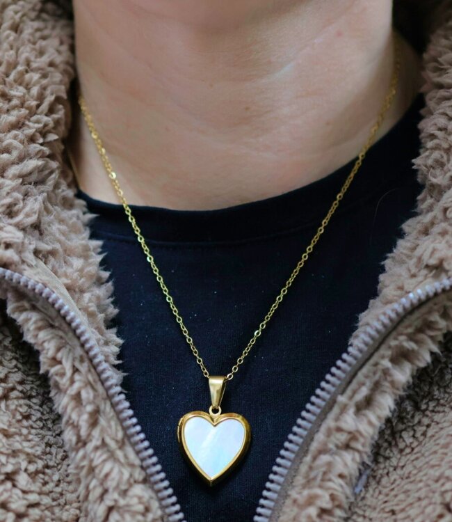 Sjieke Hartvormige Parelmoer Medaillon Met Gravering