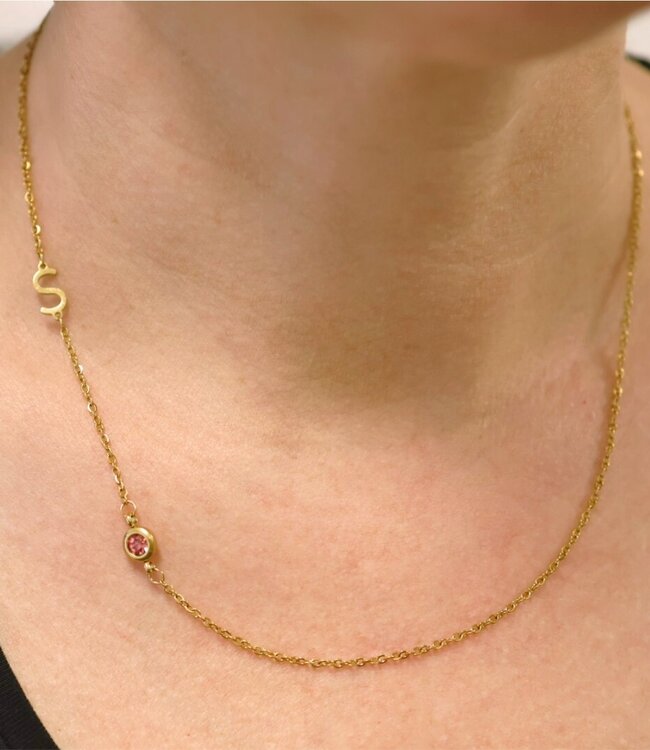 Initialen Ketting met Geboortesteen