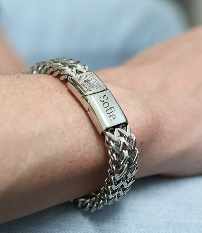 Gegraveerde armband van Rvs met Unieke Vingerafdruk