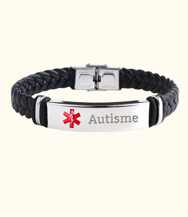 SOS Armband van leer Gegraveerd met medische gegevens