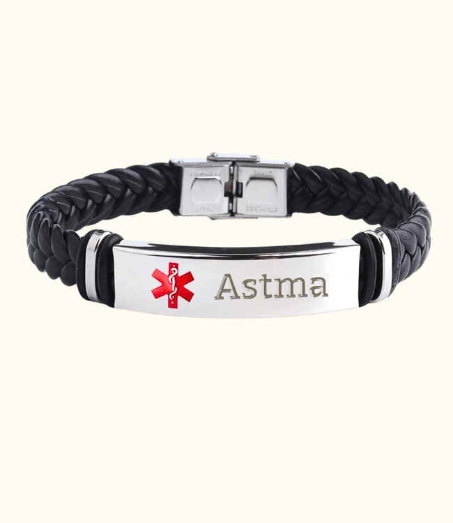 SOS Armband van leer Gegraveerd met medische gegevens