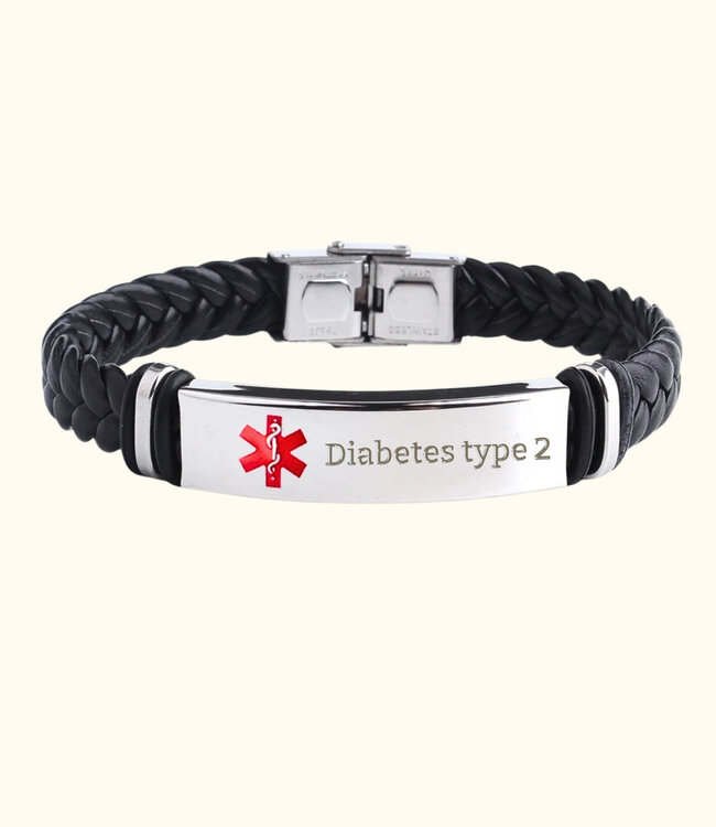 SOS Armband van leer Gegraveerd met medische gegevens