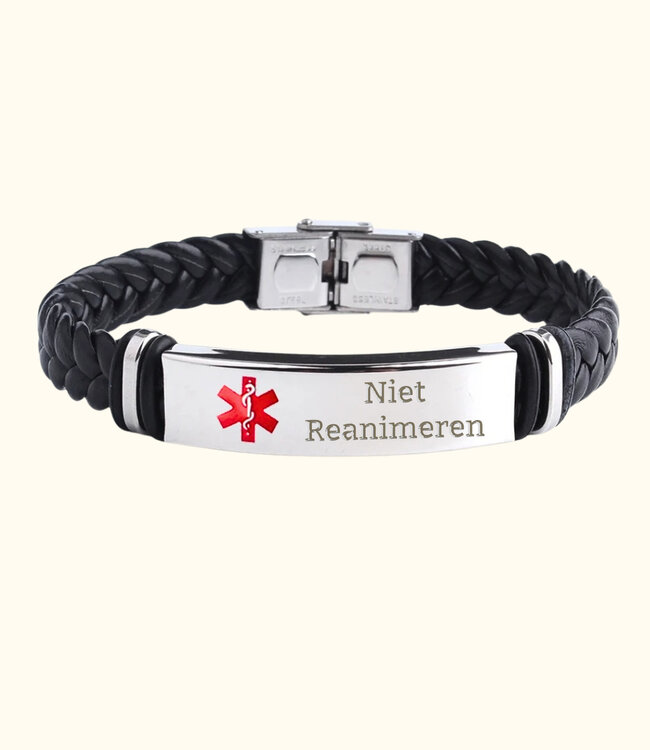 SOS Armband van leer Gegraveerd met medische gegevens