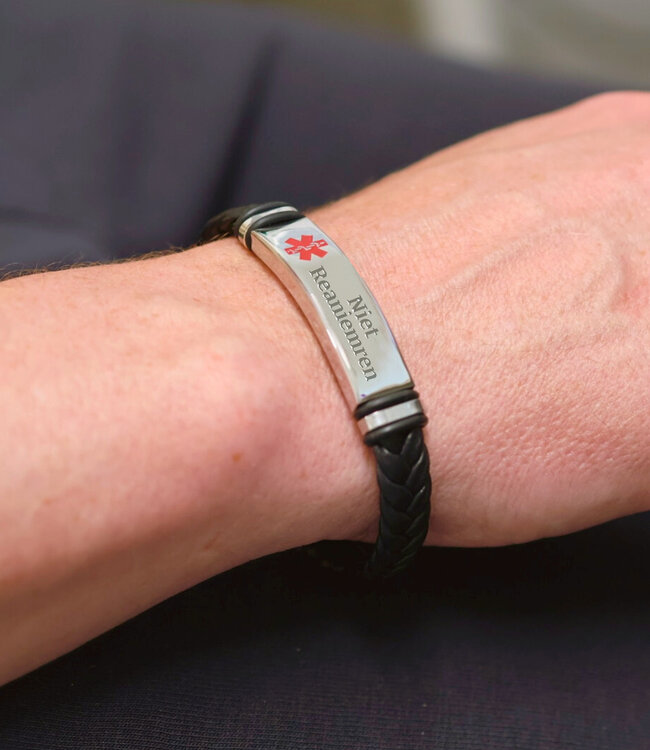 SOS Armband van leer Gegraveerd met medische gegevens