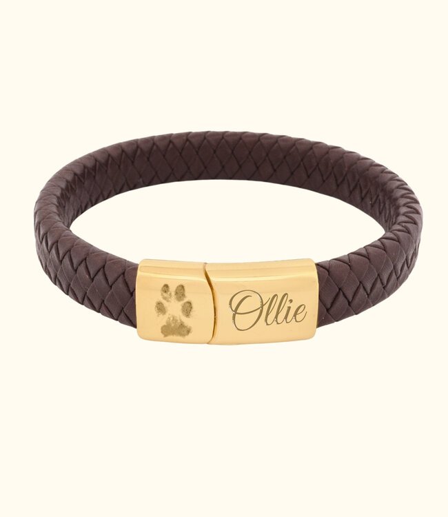 Leren armband met pootafdruk als symbool van eeuwige vriendschap