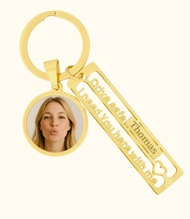 Drive Safe Sleutelhanger Gepersonaliseerd altijd een stukje liefde onderweg