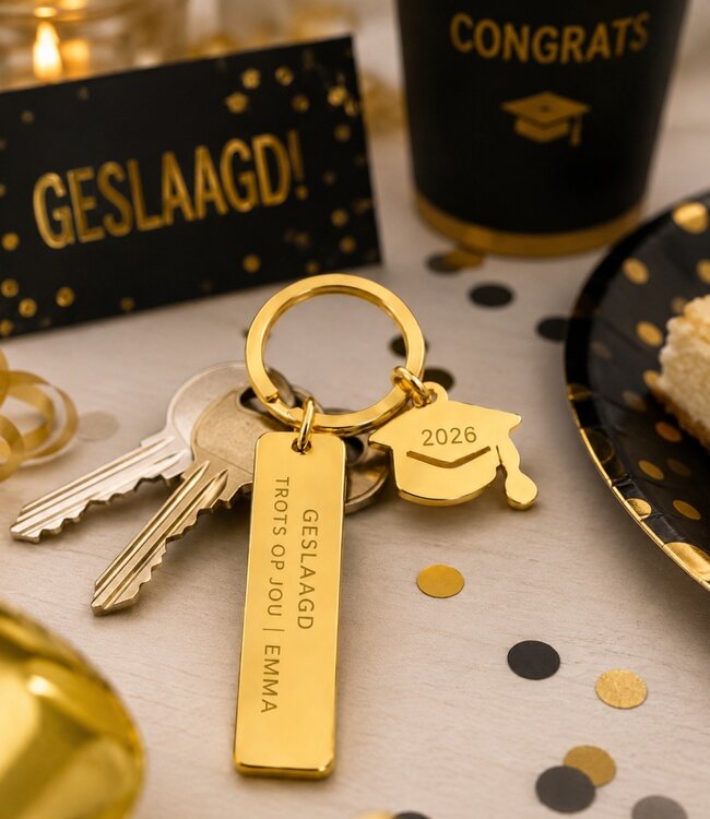 Sleutelhanger Geslaagd - Gegraveerd met tekst en jaartal
