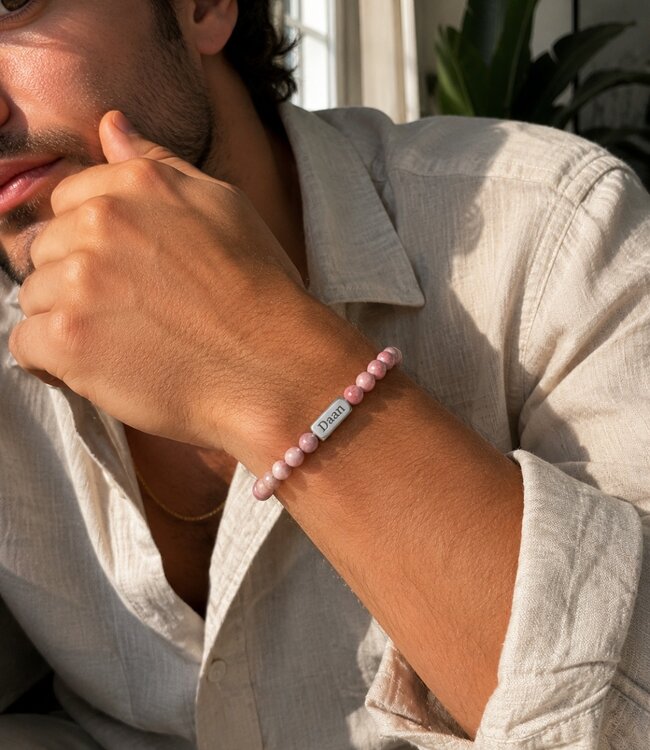 Kralen Armband Met Namen Roze Rhodoniet - Voor Dames En Mannen