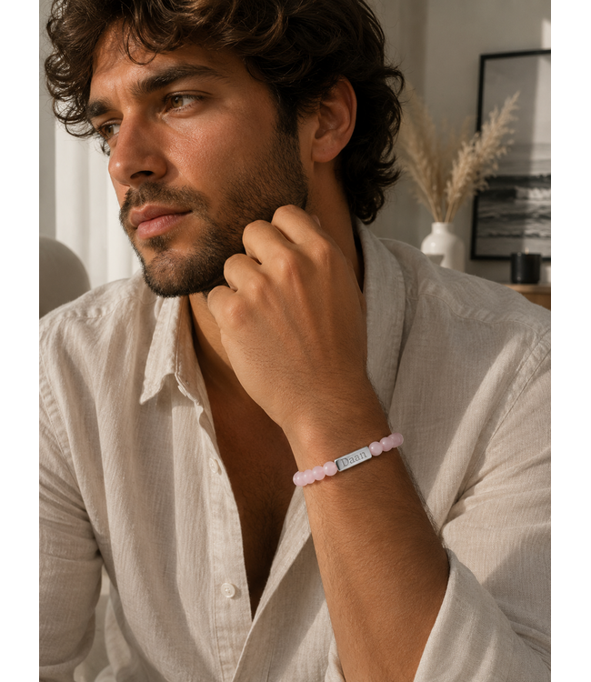 Kralen Armband Met Namen Rozenkwarts - Voor Dames En Mannen