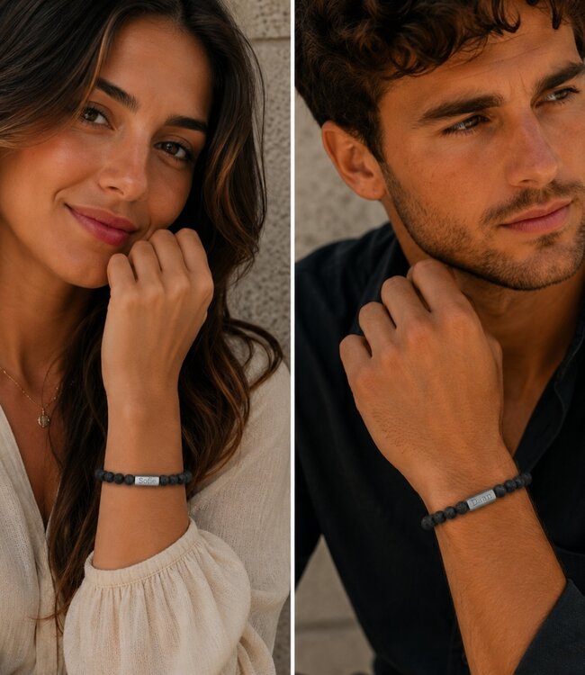 Kralen Armband Met Namen Lavasteen  - Voor Dames En Mannen
