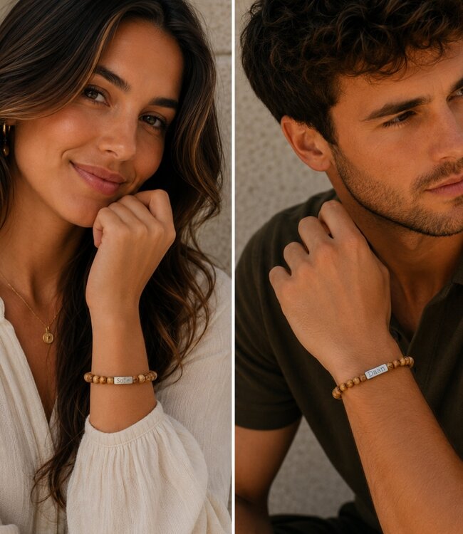 Kralen Armband Met Namen Wood Jaspis - Voor Dames En Mannen