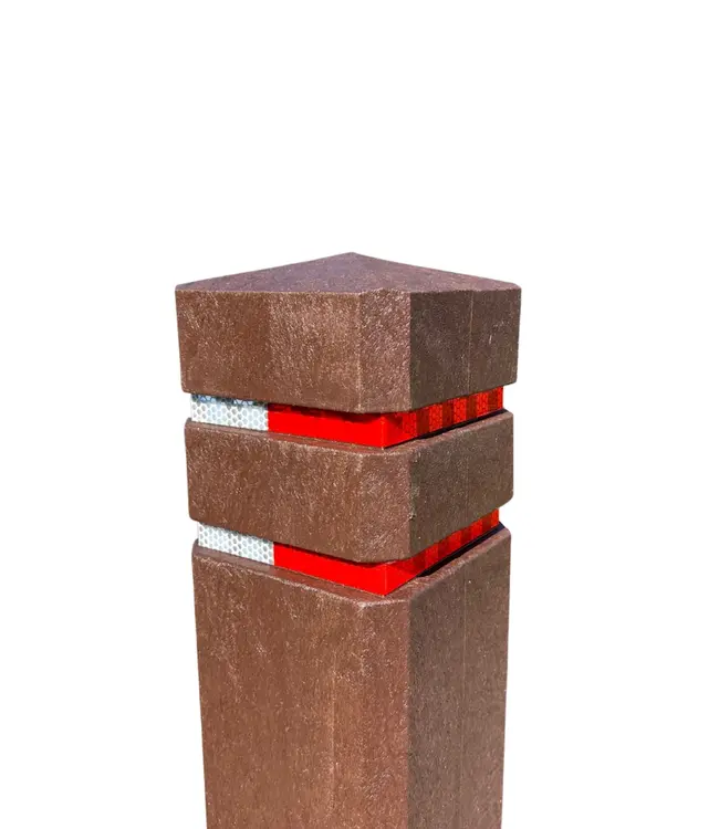 Ri-Traffic Diamond head bollard BROWN with reflector strips