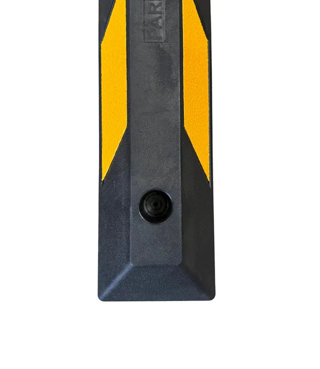 Ri-Traffic Tope de estacionamiento de caucho negro/amarillo de 120 cm con bandas reflectantes