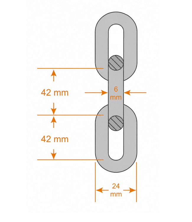 Ri-Traffic Chaîne inox DIN 763 – 6 x 42 mm – AISI 304 – Conditionnée par 10 mètres