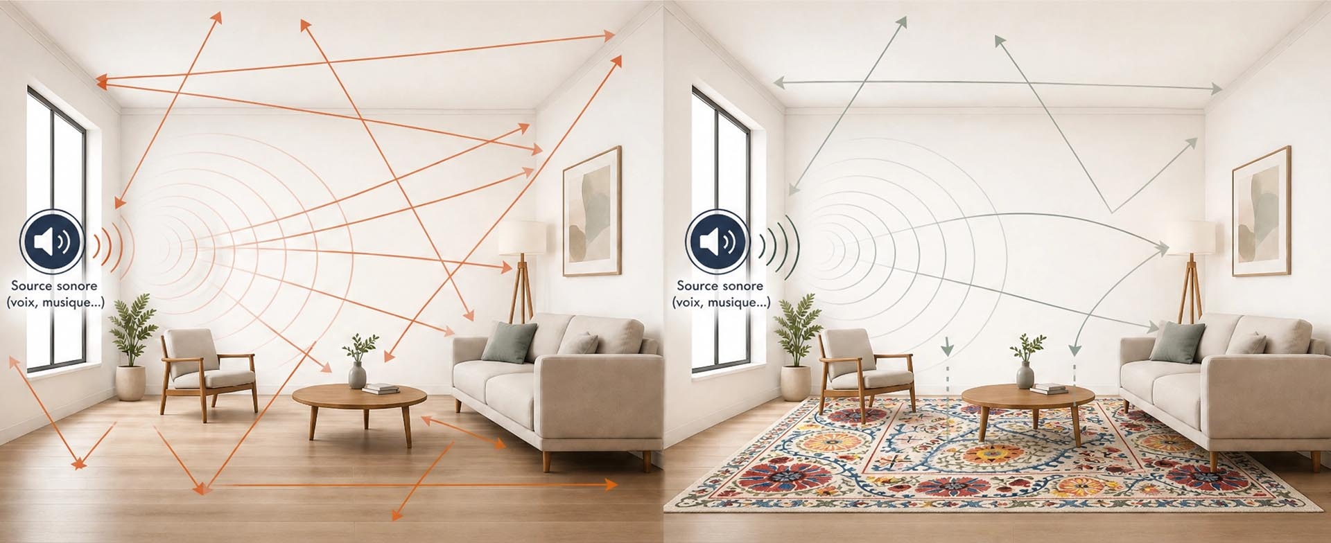 Comparaison sans tapis vs avec tapis — propagation sonore