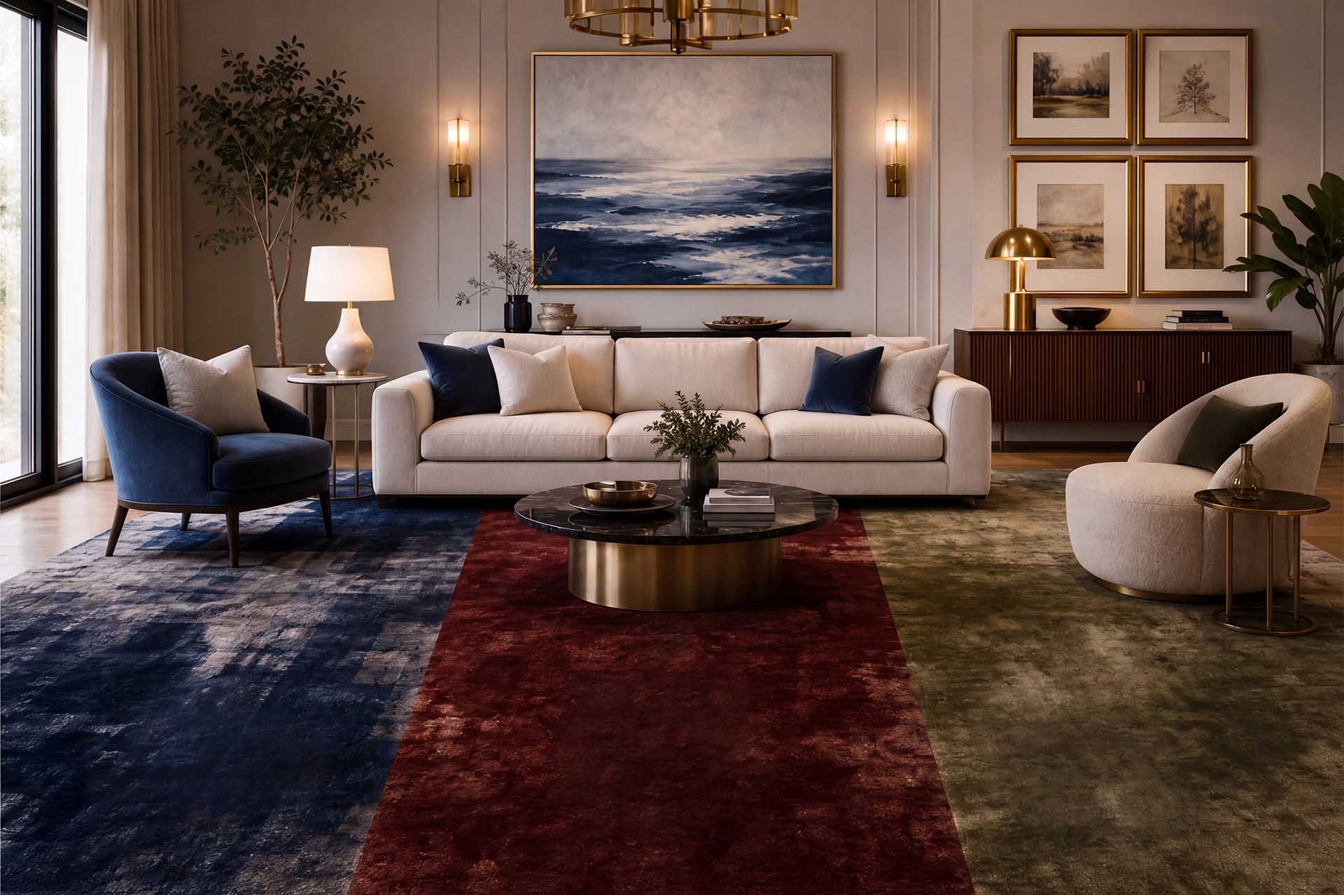 Harmonie intérieure avec tapis, mobilier et art