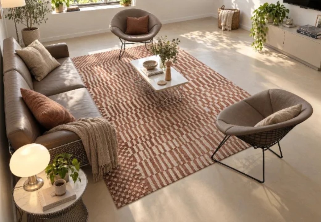 Medium sofa, medium rug