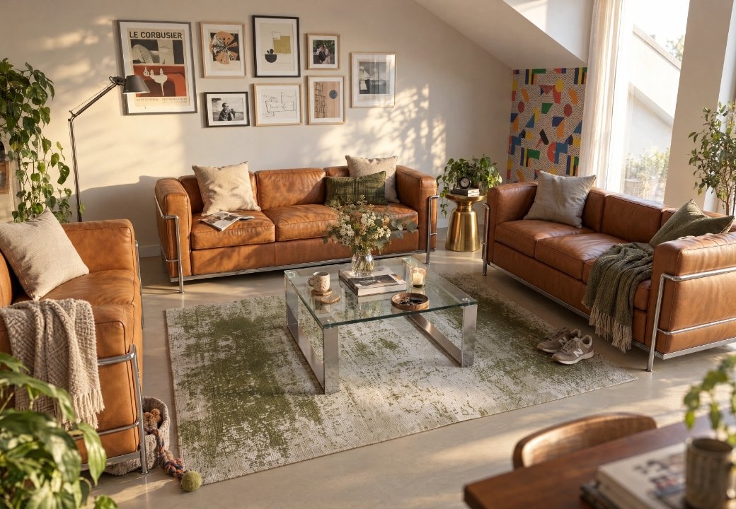 Busy living room, small rug