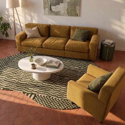 Organic rug, legs inside the curve