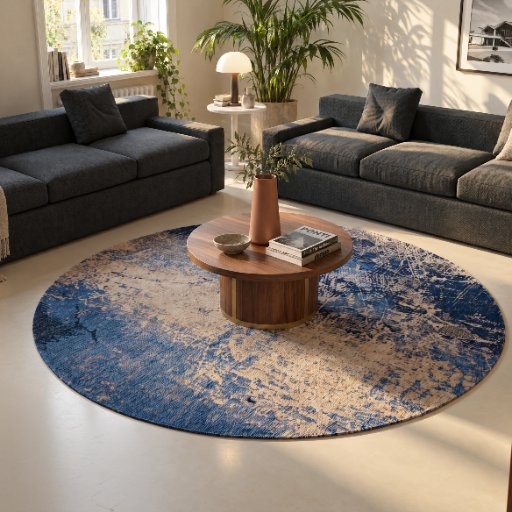 Round rug under a round coffee table