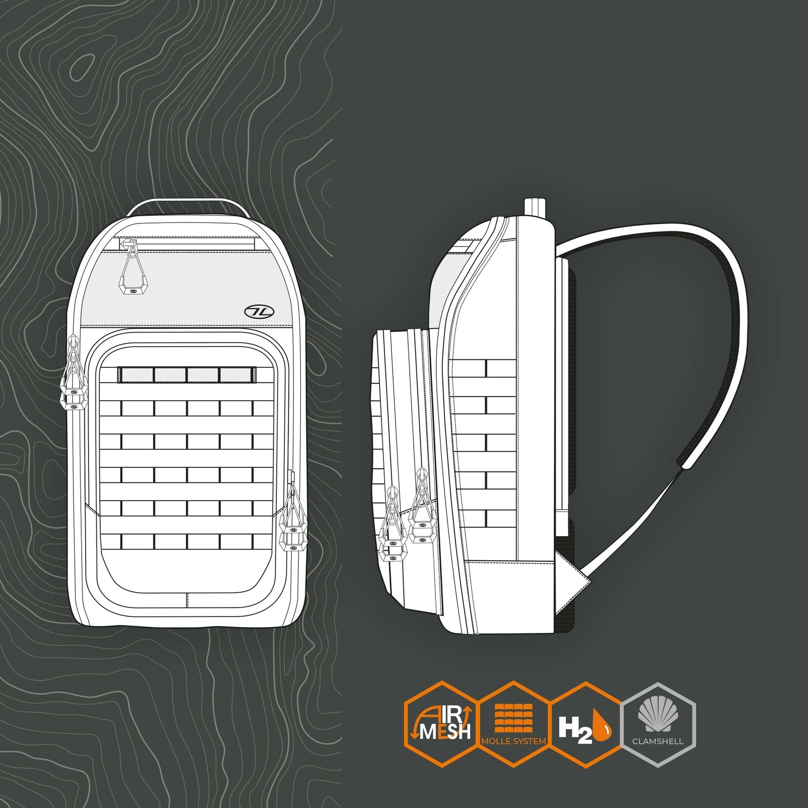 HARRIER full clamshell opening PACK, 25L - Ranger green