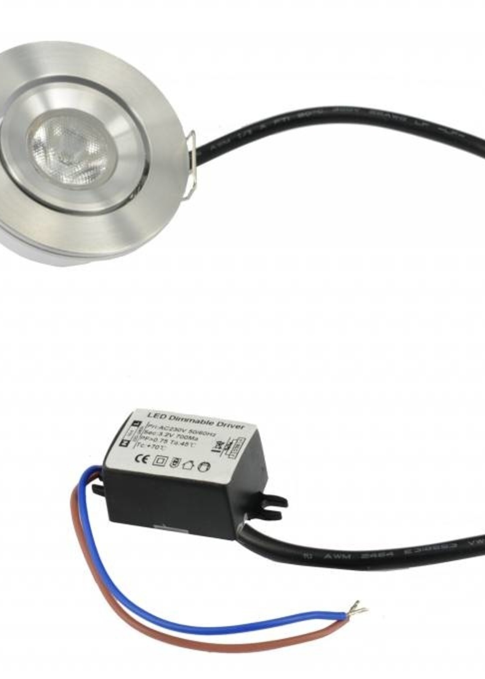 Set van 3 stuks dimbare mini inbouwLEDspot, warm wit, 1x3W Kantelbaar IP44