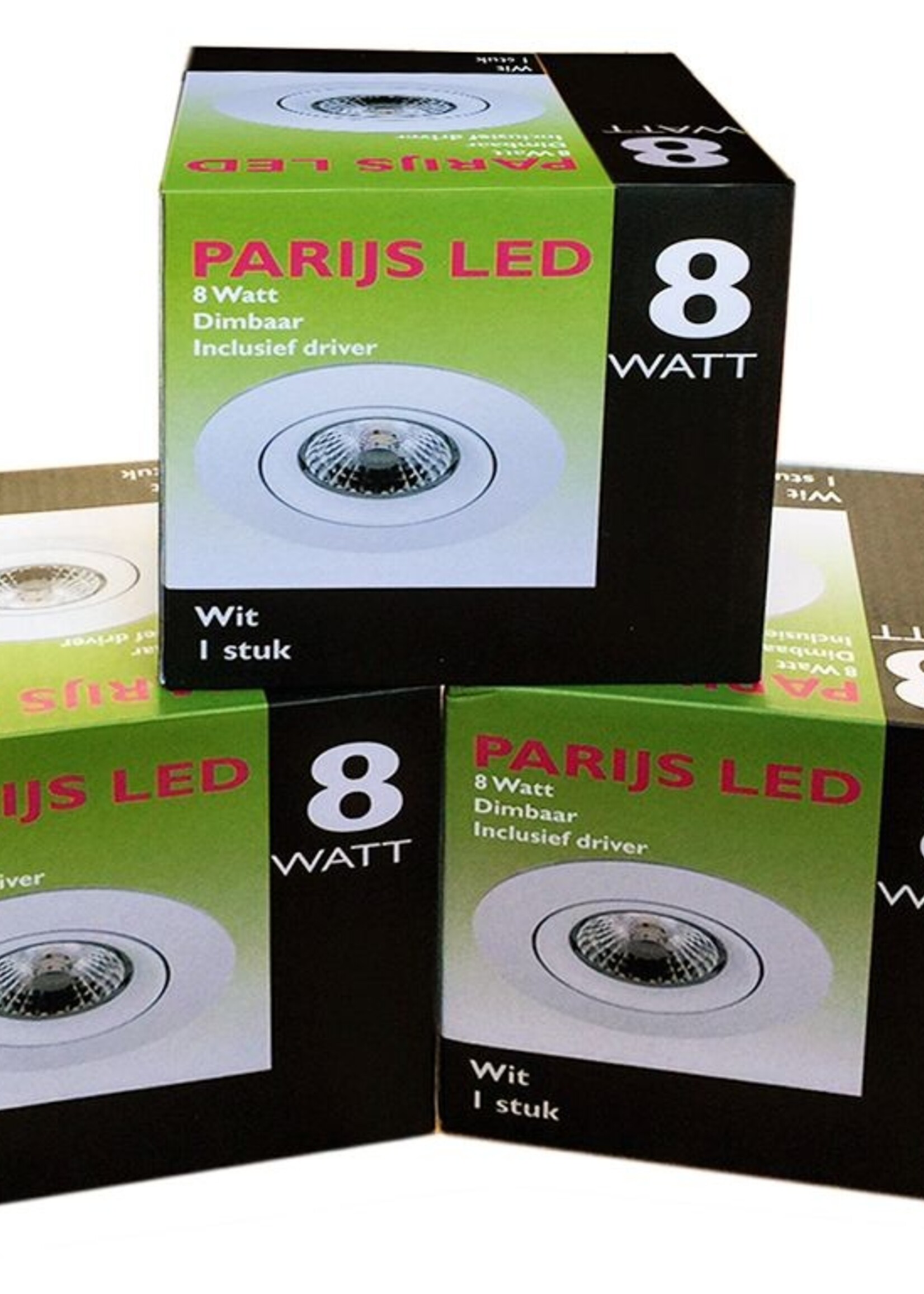 Set van 4 stuks Inbouw LEDspot Parijs, Warm wit licht, dimbaar, 8 Watt, kantelbaar