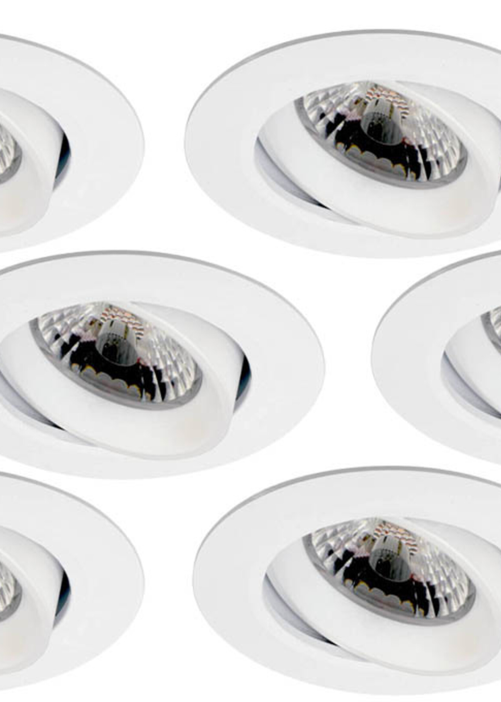 Set van 6 stuks Inbouw LEDspot Parijs, Warm wit licht, dimbaar, 8 Watt, kantelbaar