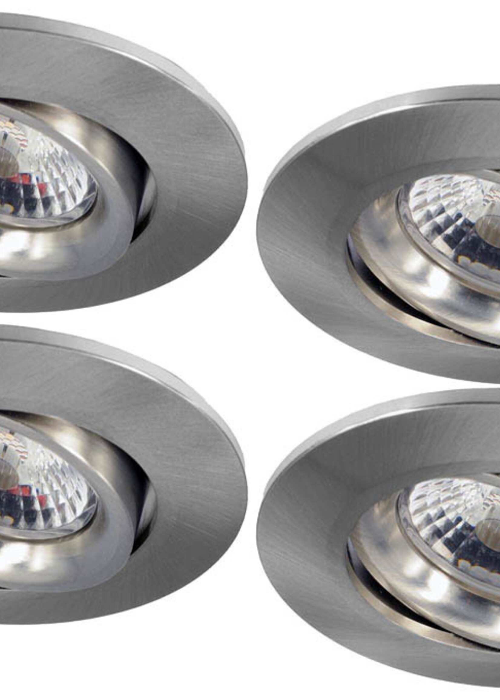 Set van 4 stuks Inbouw LEDspot Parijs, Warm wit licht, dimbaar, 8 Watt, kantelbaar, RVS