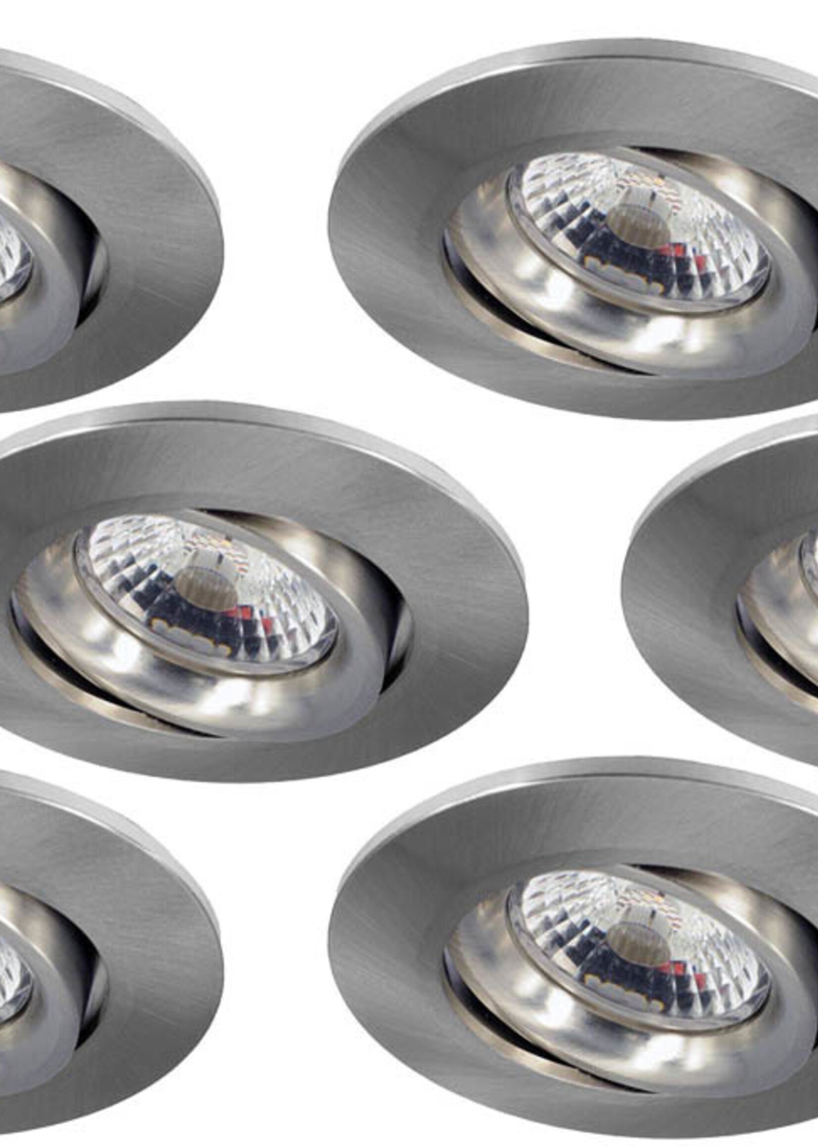 Set van 6 stuks Inbouw LEDspot Parijs, Warm wit licht, dimbaar, 8 Watt, kantelbaar, RVS