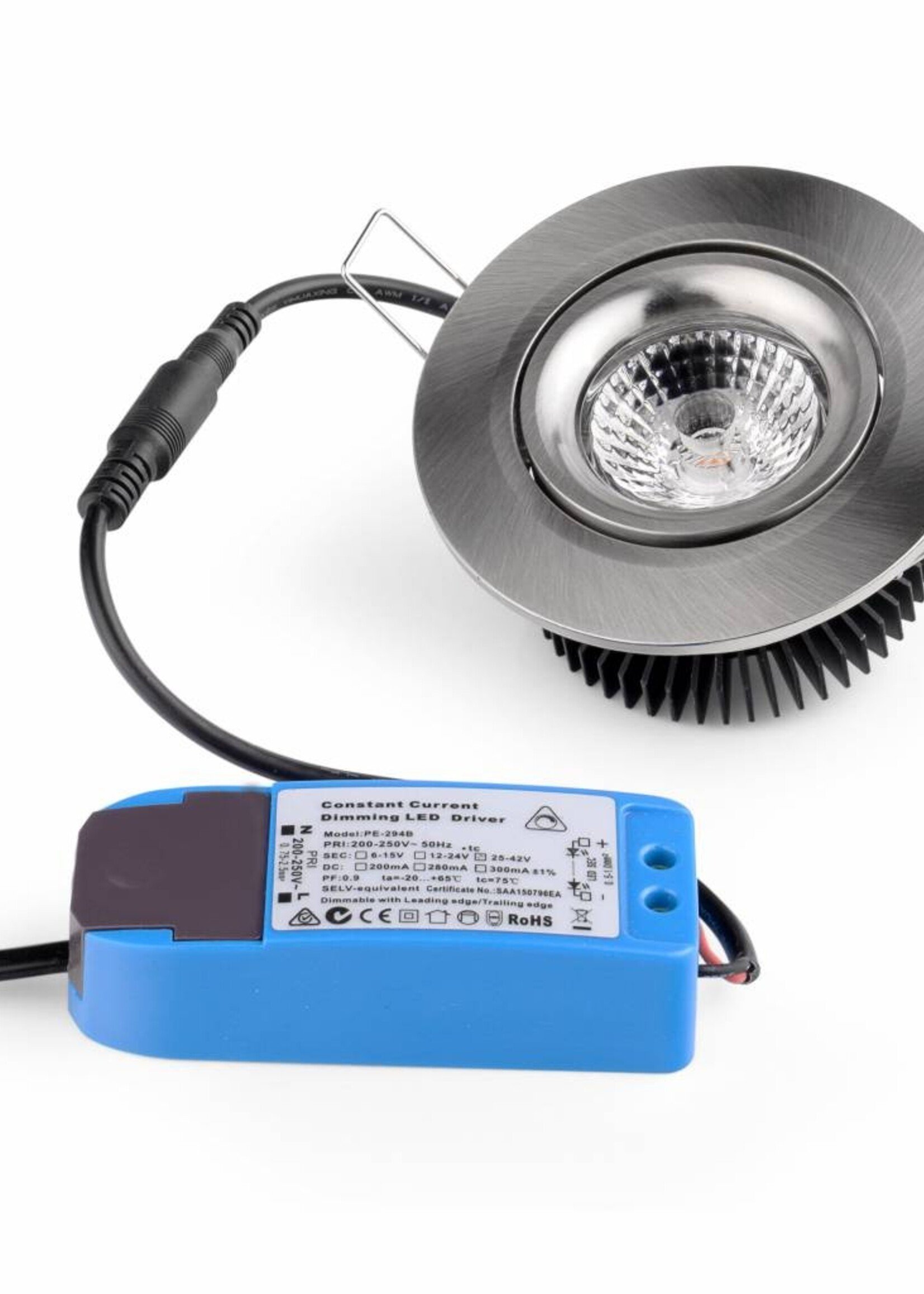 Set van 6 stuks Inbouw LEDspot Parijs, Warm wit licht, dimbaar, 8 Watt, kantelbaar, RVS