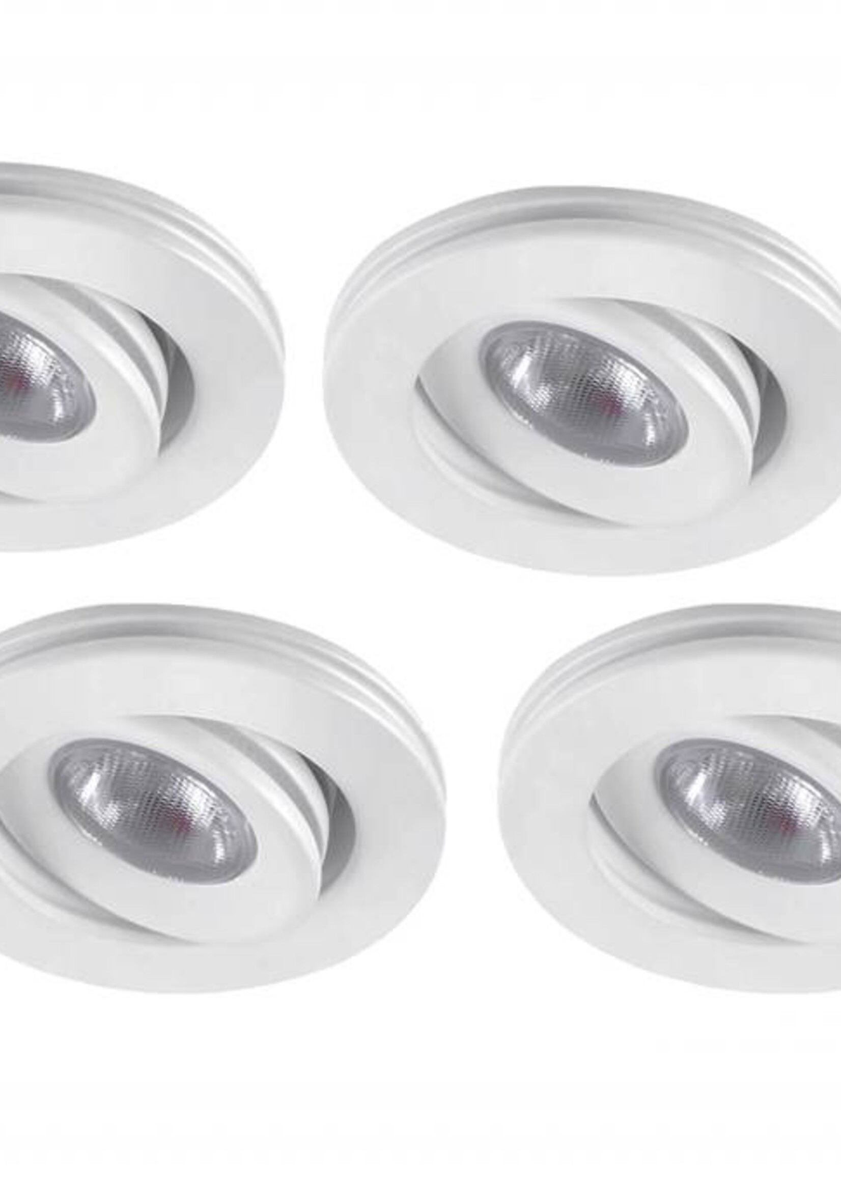 Set van 4 stuks dimbare mini inbouwLEDspot, warm wit, 1x3W Kantelbaar IP44 WITTE uitvoering