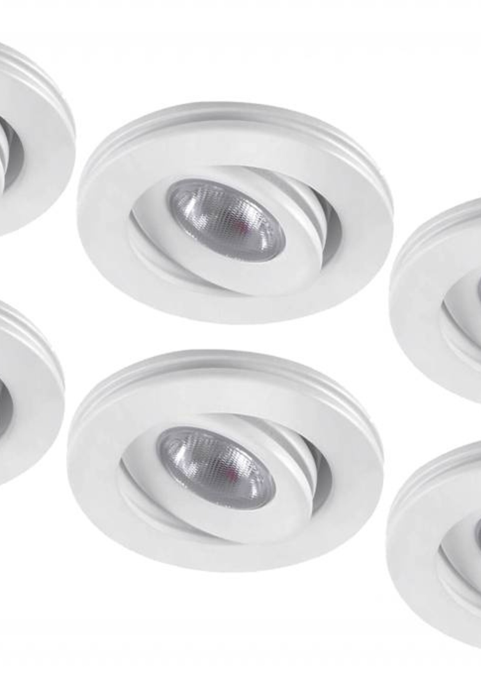 Set van 6 stuks dimbare mini inbouwLEDspot, warm wit, 1x3W Kantelbaar IP44 WITTE uitvoering