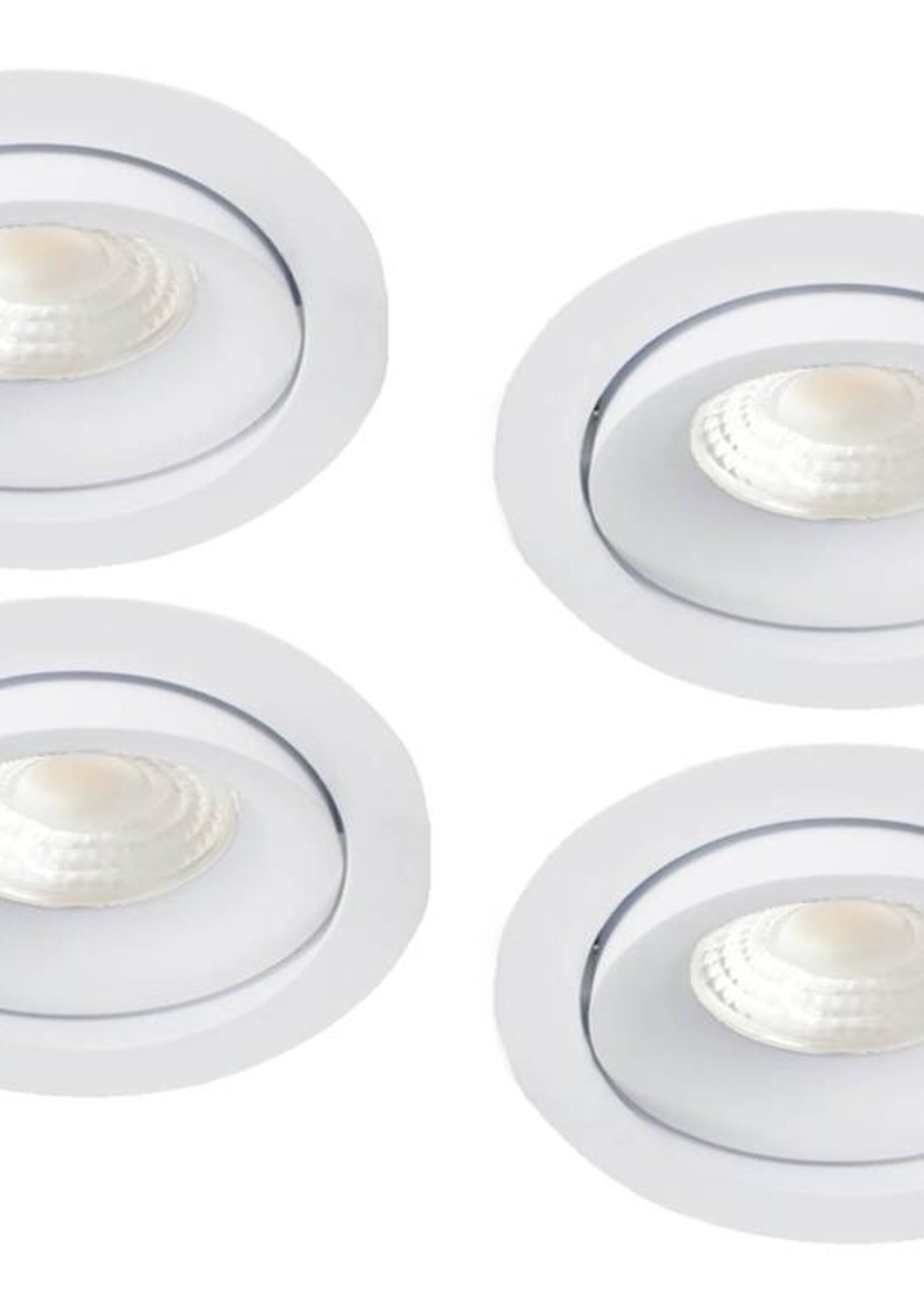 Set van 4 stuks inbouw Ledspot Kiel, 5 Watt, Warmwit, Dimbaar, 420 Lumen, kantelbaar, richtbaar. Witte uitvoering