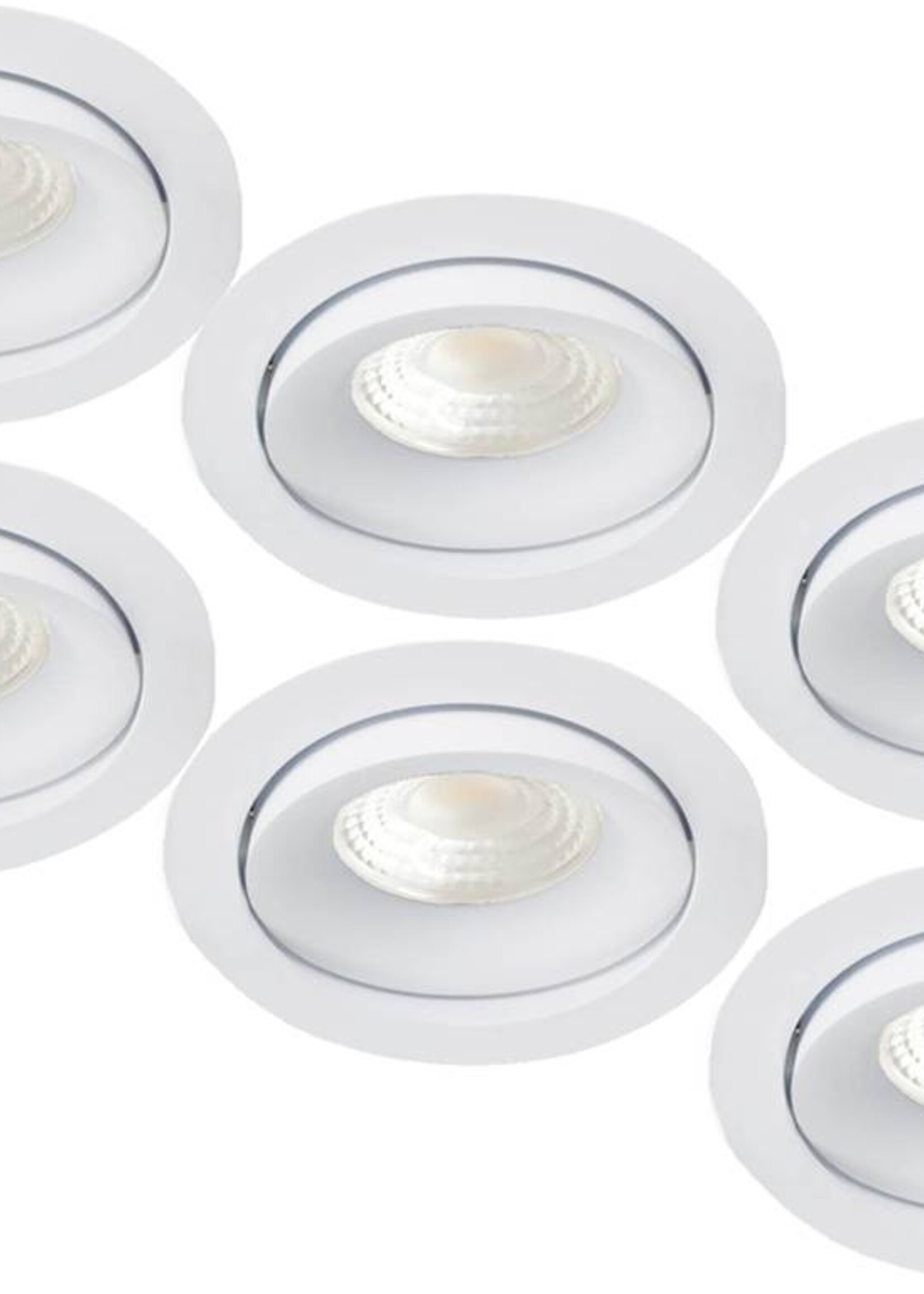 Set van 6 stuks inbouw Ledspot Kiel, 5 Watt, Warmwit, Dimbaar, 420 Lumen, kantelbaar, richtbaar. Witte uitvoering