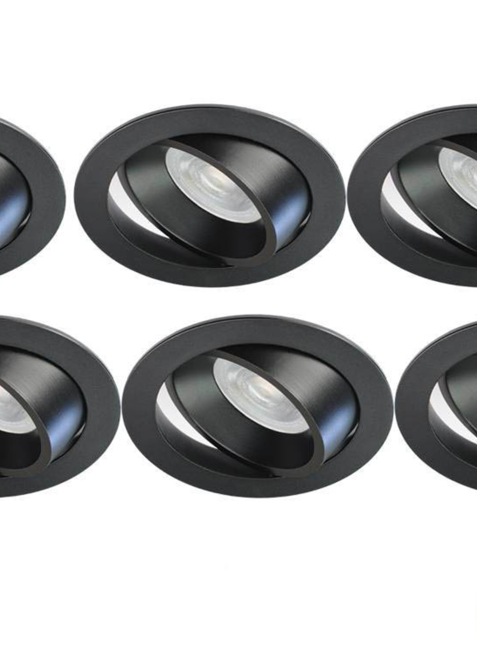 Philips 6 stuks Zwarte, LED inbouwspots met Philips 4,9W GU10 Spots, dimbaar (dim to warm), kantelbaar, warmwit licht.