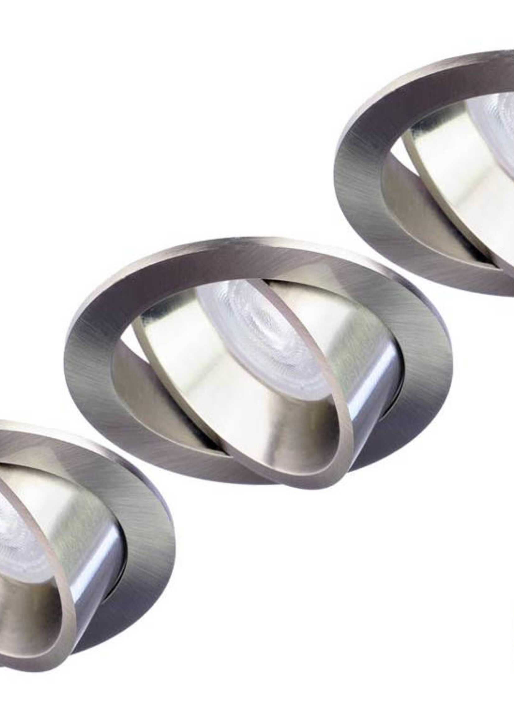 Philips 3 Stuks RVS Kleur, LED inbouwspots met een Philips 4,9W GU10 Spot, dimbaar (dim to warm), kantelbaar, warmwit licht.