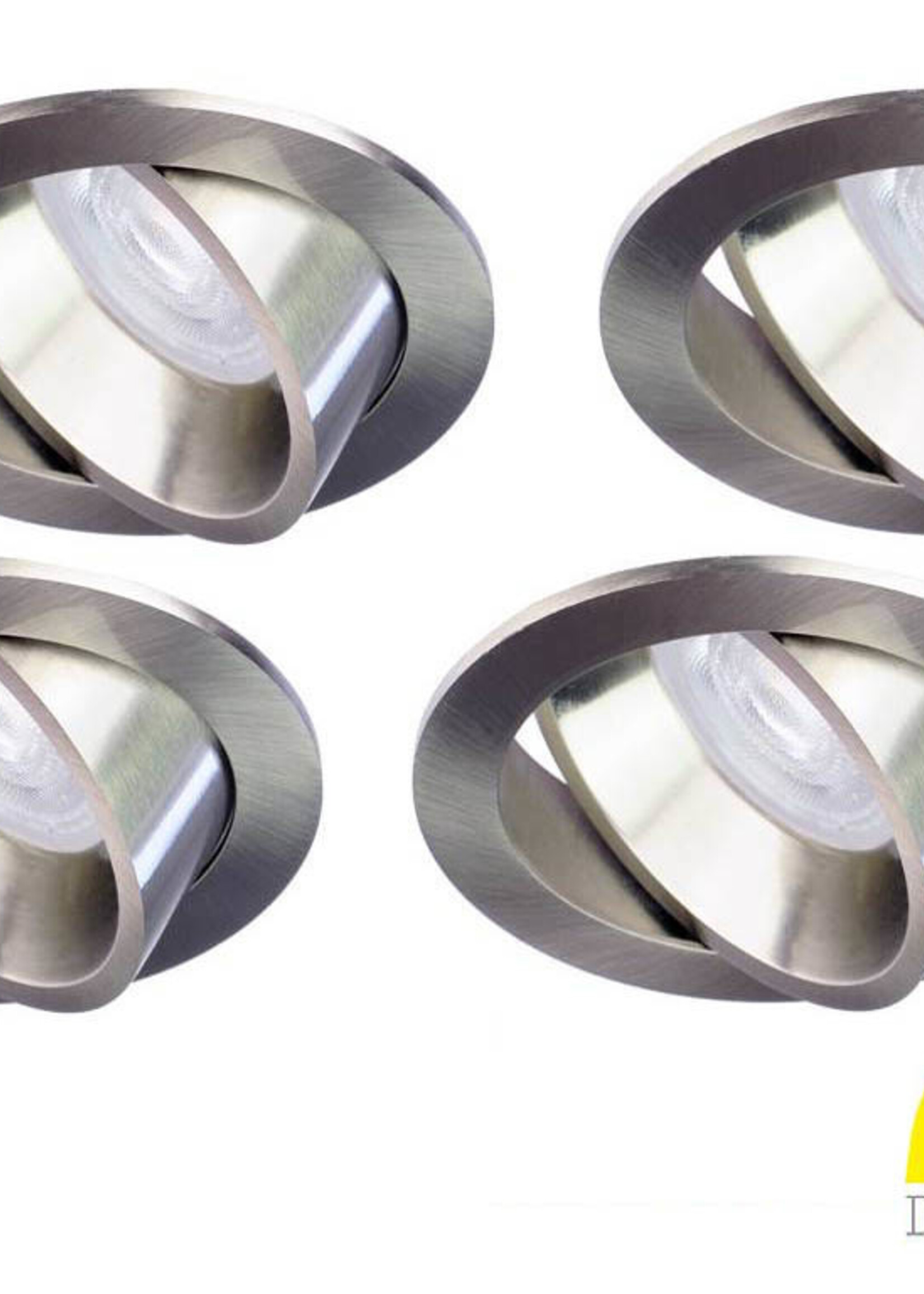 Philips 4 Stuks RVS Kleur, LED inbouwspots met een Philips 4,9W GU10 Spot, dimbaar (dim to warm), kantelbaar, warmwit licht.