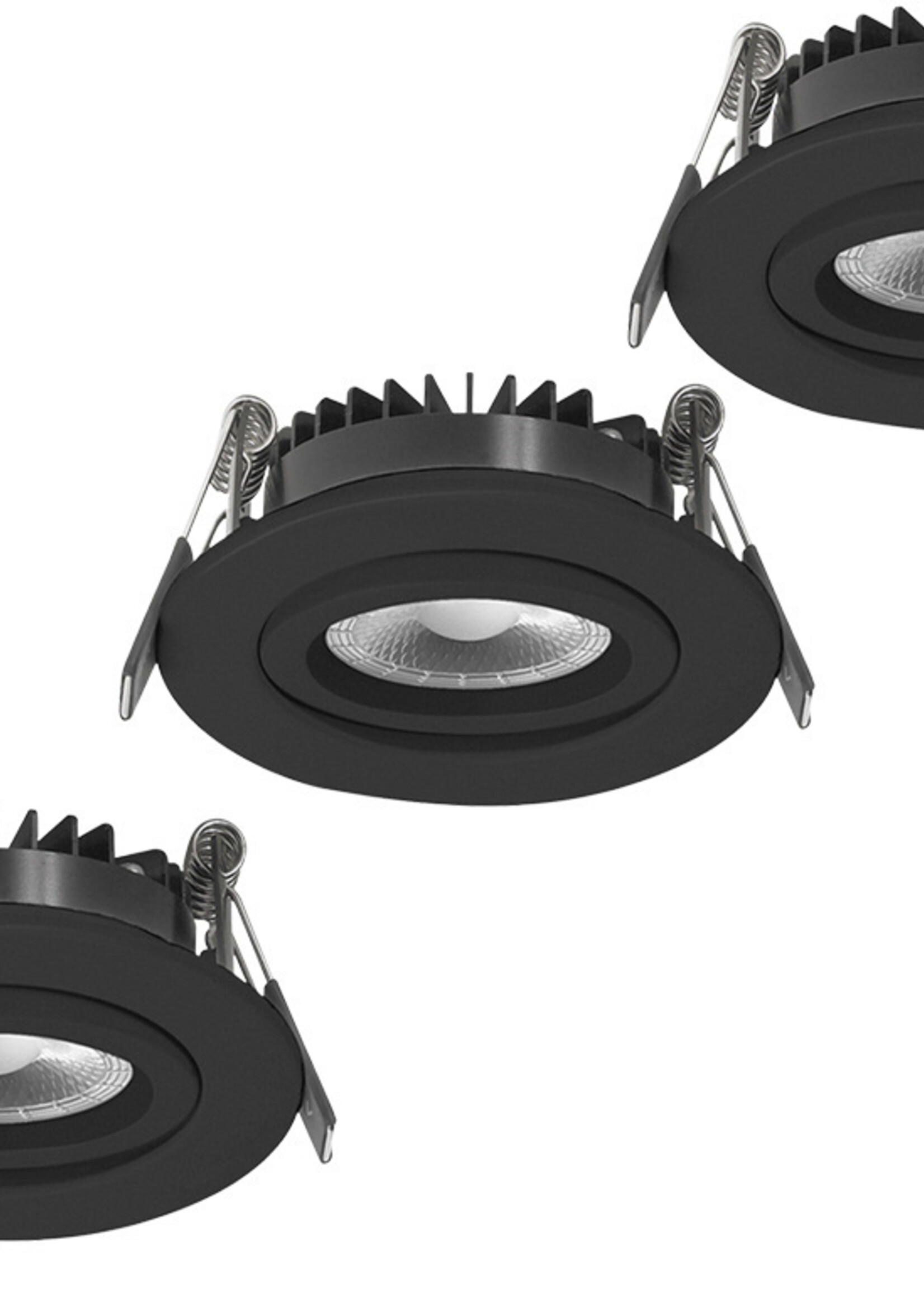Set van 3 Inbouw Ledspot Dublin Zwart, 6 Watt, Dimbaar Warm wit licht  IP44
