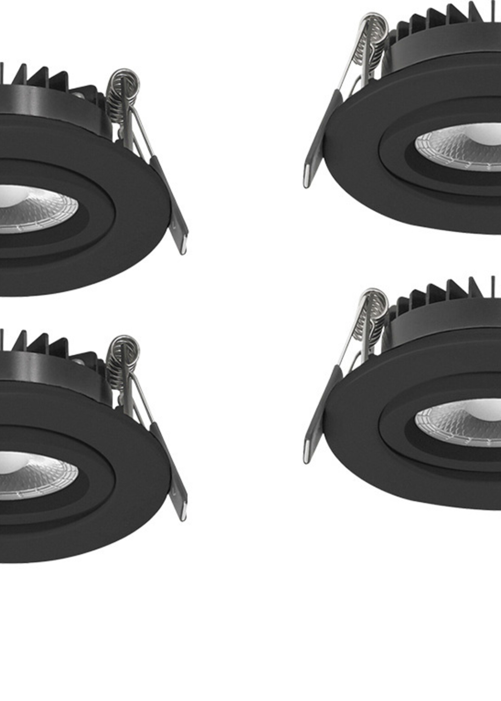 Set van 4 Inbouw Ledspot Dublin Zwart, 6 Watt, Dimbaar Warm wit licht  IP44
