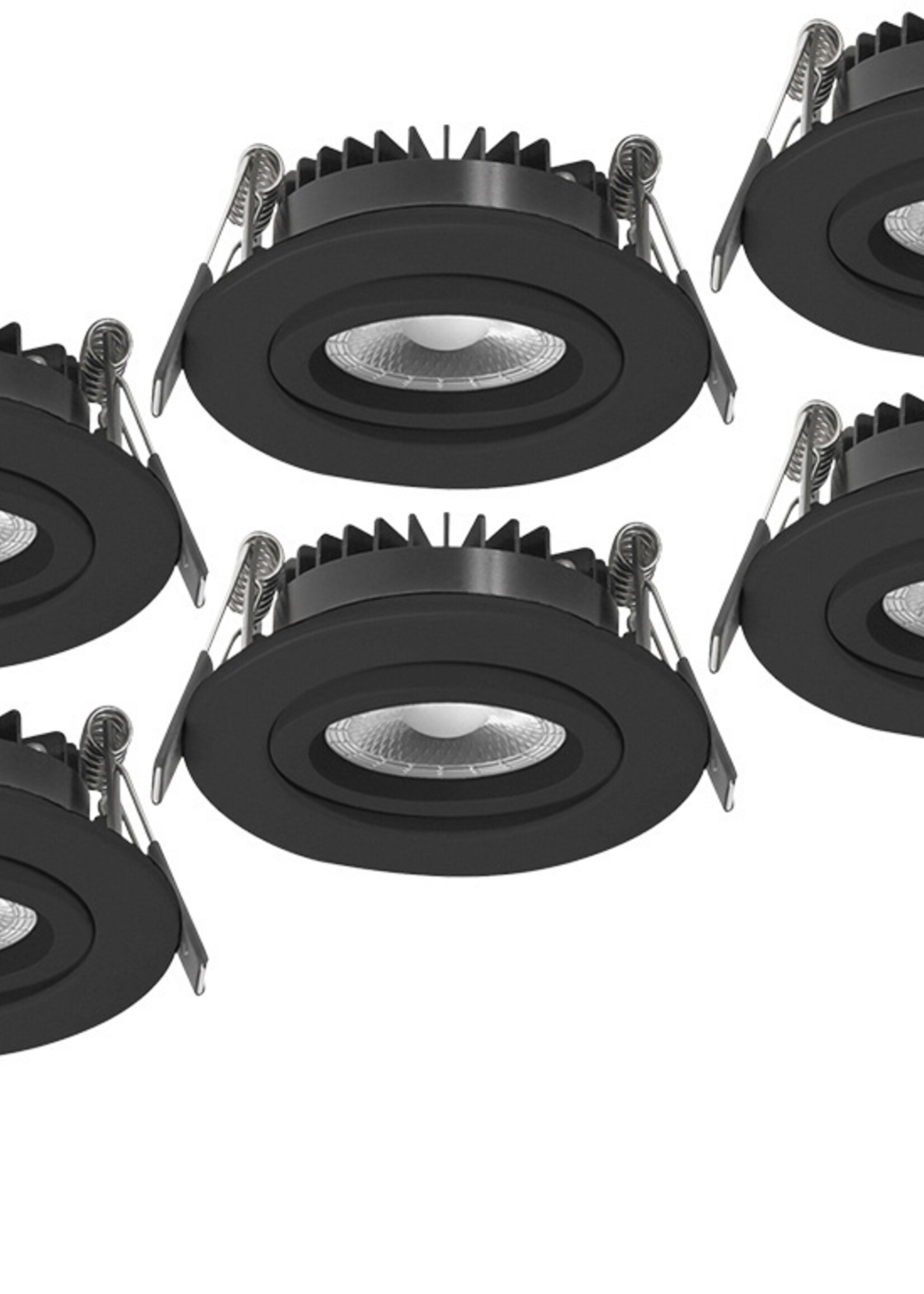 Set van 6 Inbouw Ledspot Dublin Zwart, 6 Watt, Dimbaar Warm wit licht  IP44