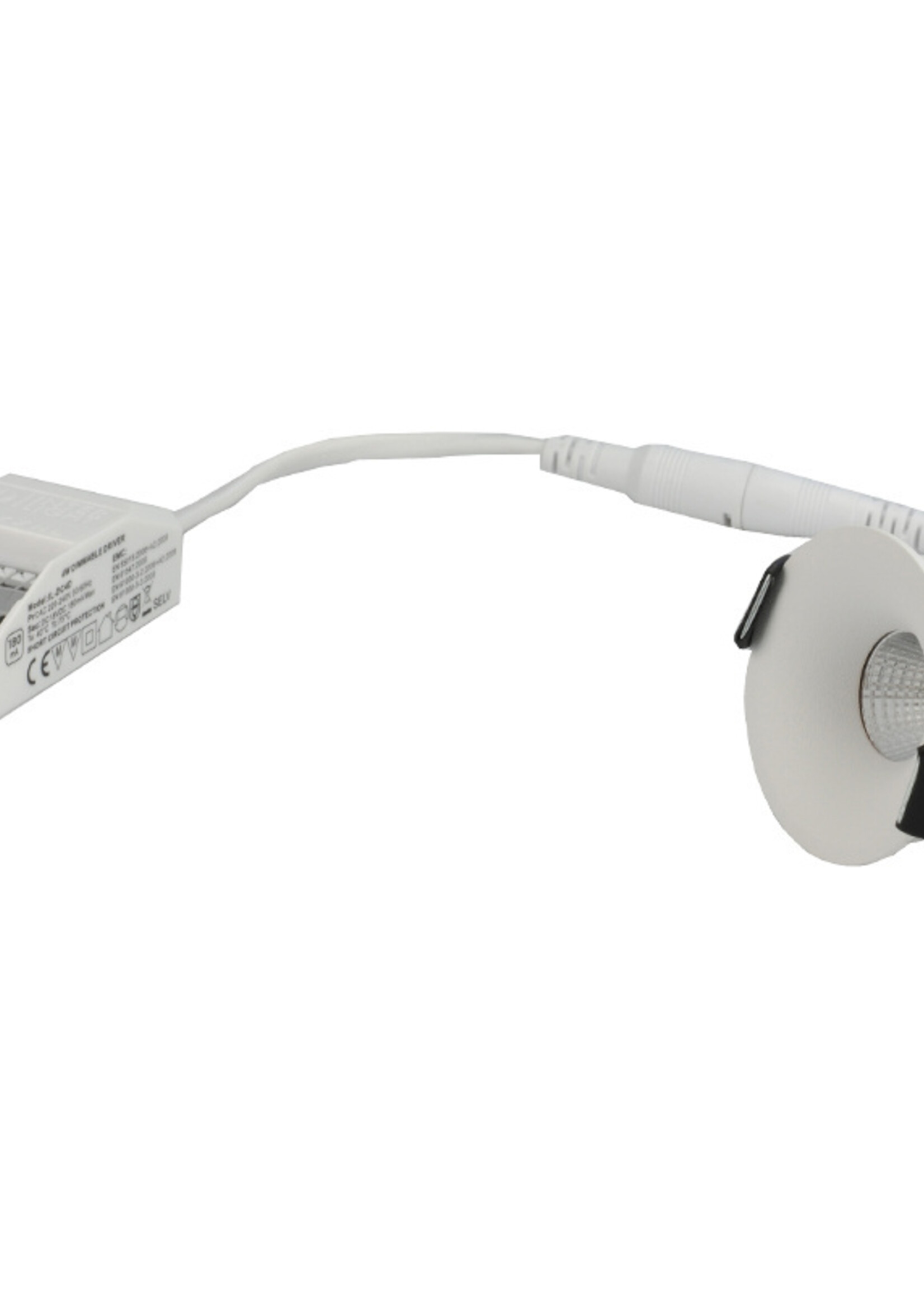 Interlight Micro Led 4 Watt, warmwit licht, dimbaar. Witte uitvoering, geschikt voor de badkamer.