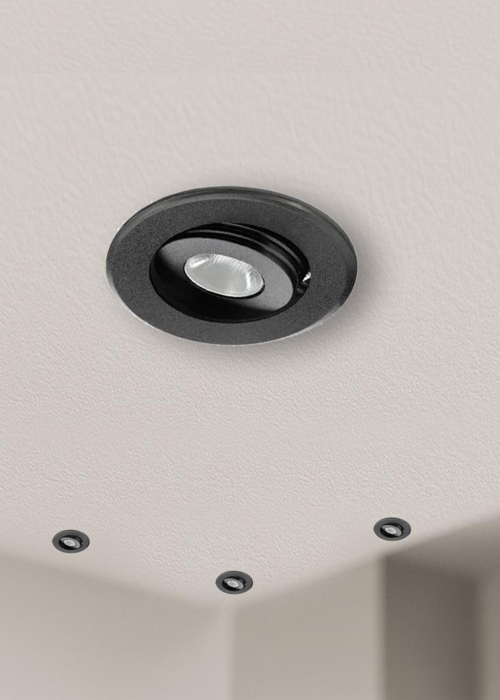 Dimbare mini inbouwLEDspot, warm wit, 1x3W Kantelbaar IP44 ZWARTE uitvoering